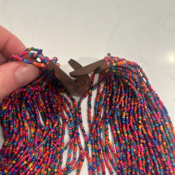 Vinatge Wood Hook Clasp Multicolor Tribal Native Beaded Boho necklace - Picture 3 of 7